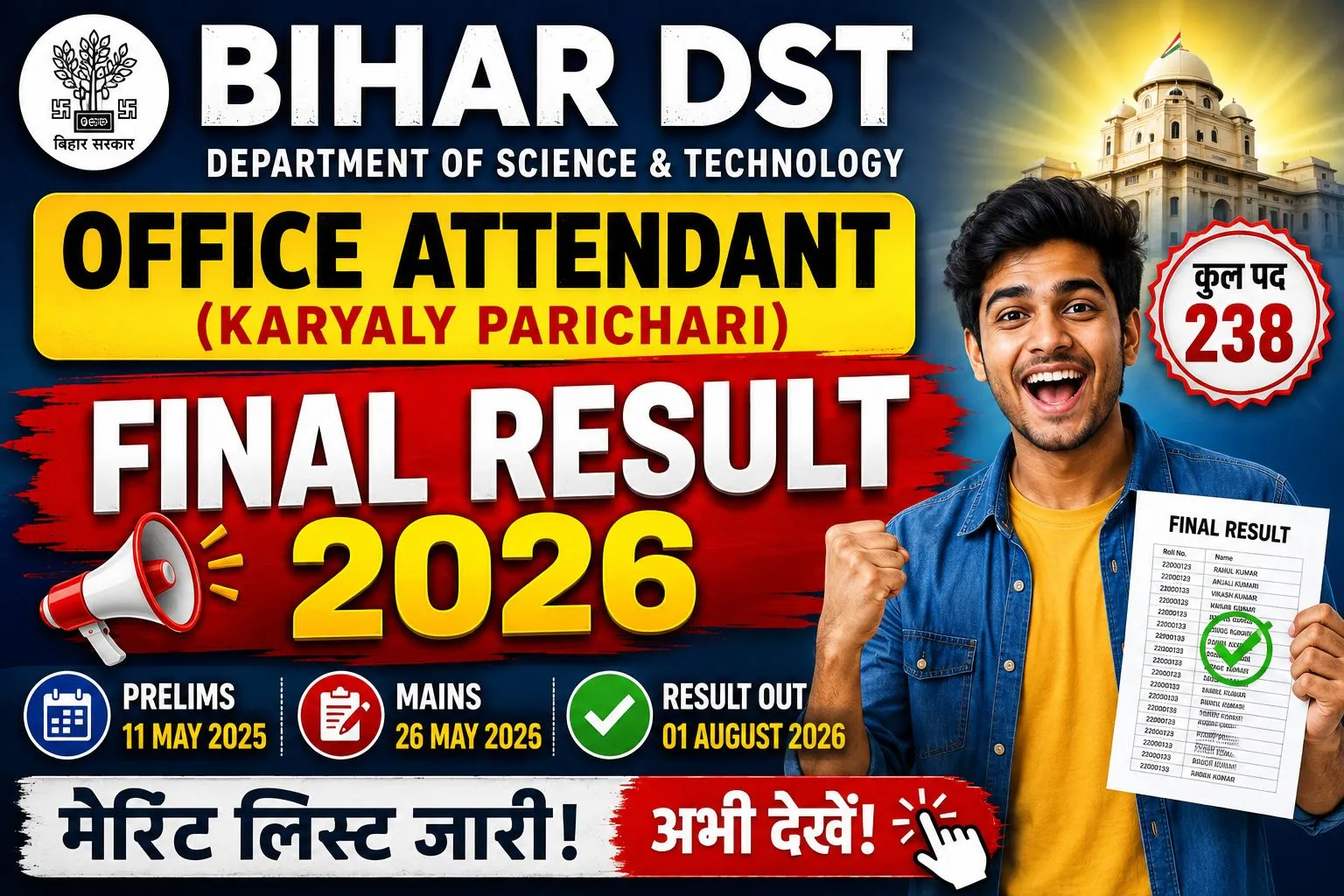 Bihar DST Office Attendant Final Result 2026